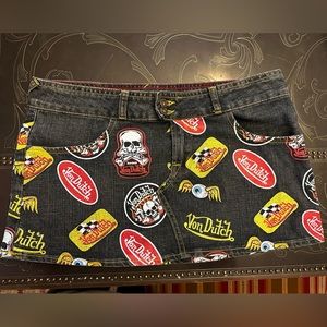 Vintage Black Von Dutch Denim Mini Skirt Medium